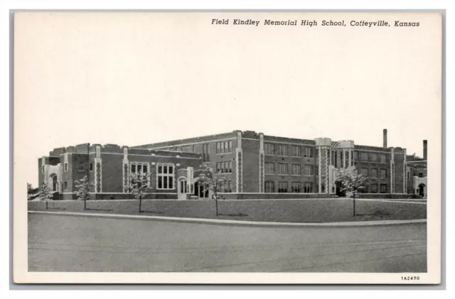 Postcard KS Coffeyville Kansas Field Kindley Memorial High School c1940s N22