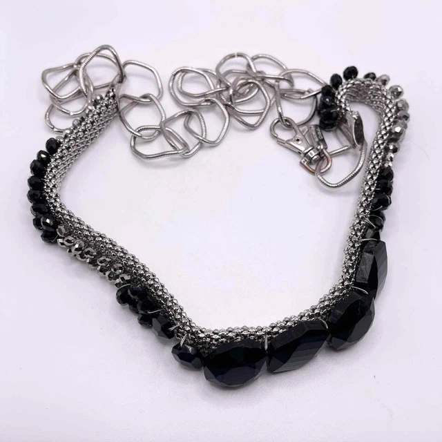 Womens Chico's Belt Silver Tone Black Chunky Chain 38" Costume Fashion Jewelry