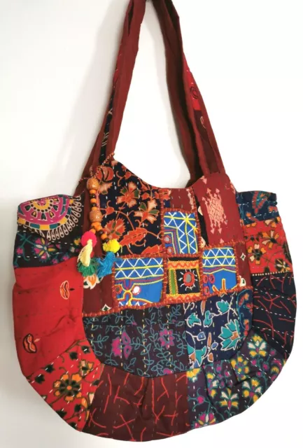 Patchwork shoulder shopper handbag bag colourful hippy boho zip Indian ethnic