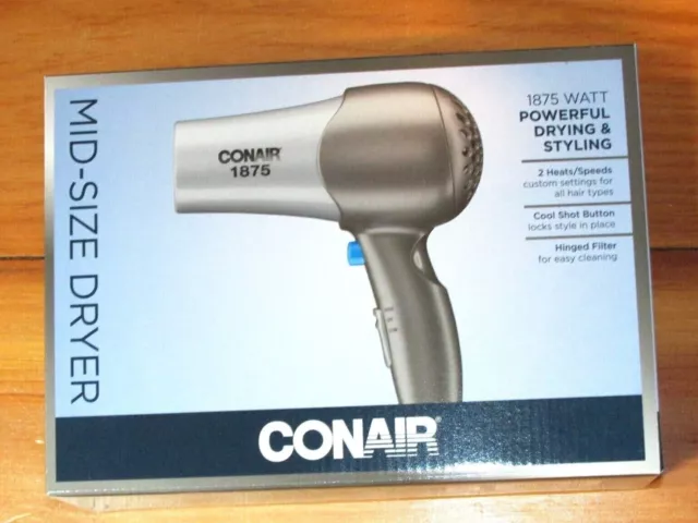 NEW Conair Mid Size Hair Dryer Styler 1875 Watts Silver Gray Cool Shot Button