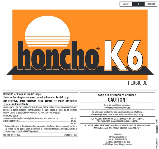 Honcho K6 Herbicide (2.5 Gallons)  Glyphosate 48.7% Powerful Weed Control 2
