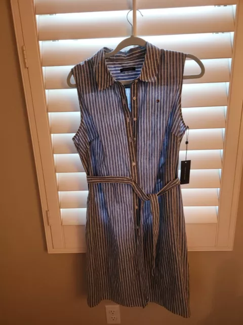 Tommy Hilfiger Blue Stripe Shirt Dress Button Down Sz 10 NWT ($89)