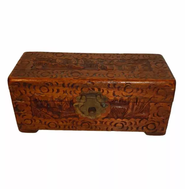 Vintage Oriental Hand Carved Wooden Camphor Chest Storage Jewellery Box