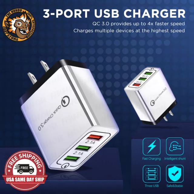 3 Port Fast Quick QC 3.0 USB Hub Wall Home Office Charger Power Charge Adapter