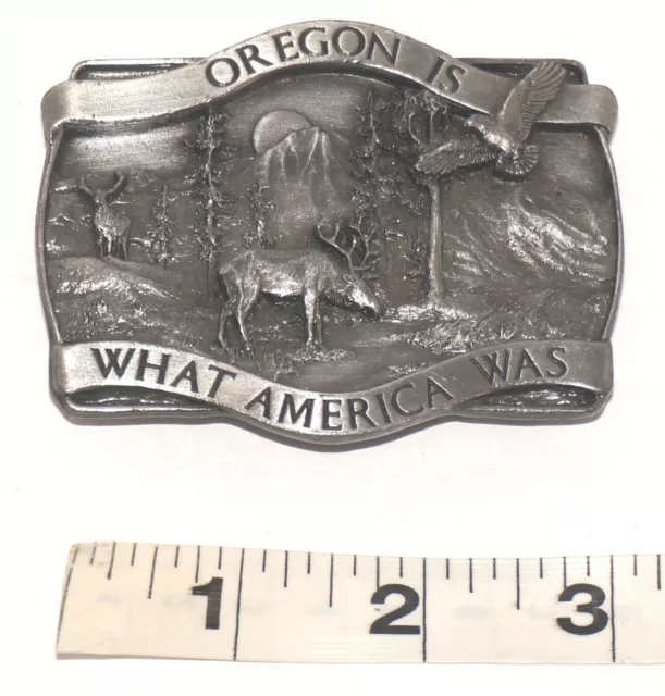 Oregon is What America Was 3"x2" Bergamot Brass Works Belt Buckle (1981)