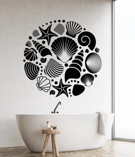 Vinyl Wall Decal Ocean Sea Seashells Style Bathroom Decor Stickers (2065ig)