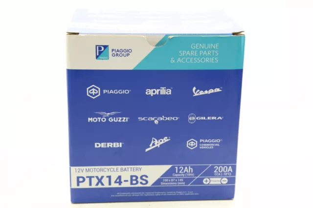 PIAGGIO - PTX14-BS - 12V Motorcycle Battery - 12Ah 200A - 1R000319 - NEUF
