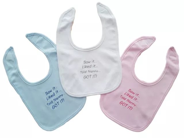 Baby boys girls unisex cotton embroidered funny slogan Nanny bib