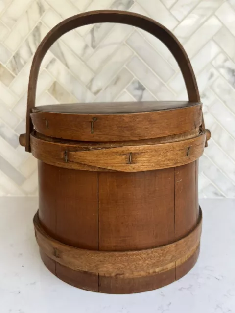 Vintage Wooden Firkin Sugar Bucket Wood Handle & Lid Small