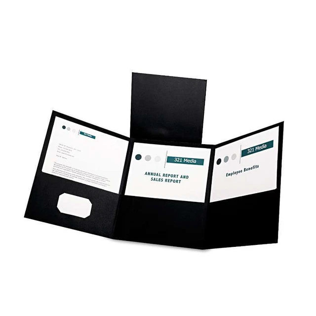 Oxford Tri-Fold Folder w/3 Pockets, Holds 150 Letter-Size Sheets, Black
