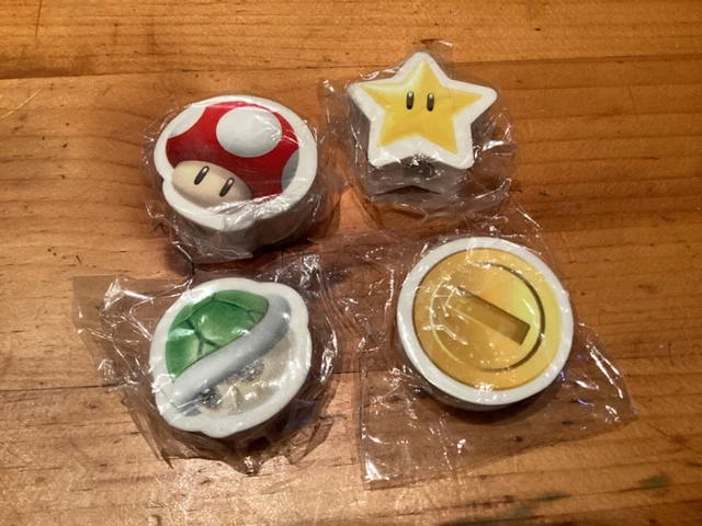 NINTENDO 4 PIECE SET PENCIL ERASER SWITCH PROMO MARIO LUIGI Mushroom,coin,star