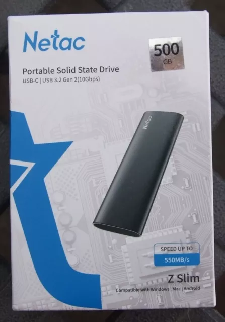 Netac ZSLIM 500GB USB 3.2 Gen 2 (10 Gbps, Type-C) External SSD, USB-C