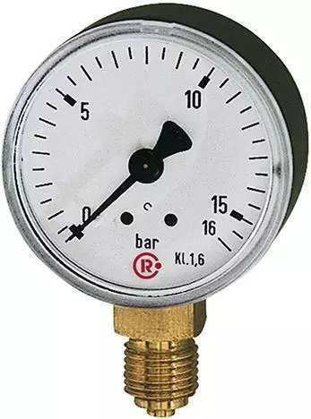 RIEGLER Standardmanometer mit Kunststoffgehäuse 50 mm, G1/4 senkrecht, 0-6 bar,