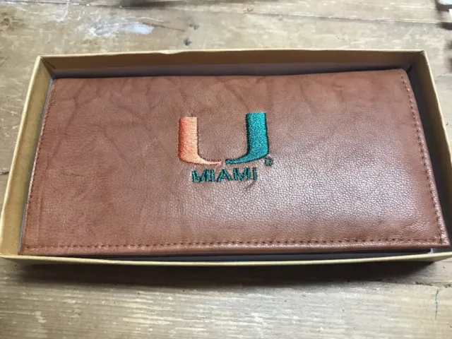 ZEP-PRO UNIVERSITY OF Miami Roper Genuine Leather Wallet checkbook ...
