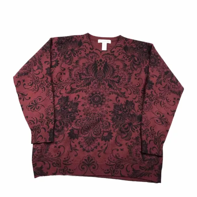 Jones New York Sweater Womens 2X Red Angora Lambswool Floral Pullover