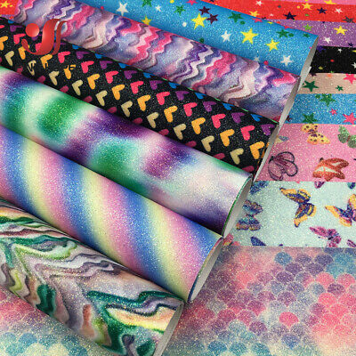 Stampa Floreale Arcobaleno Glitter Pelle sintetica tessuto Festa Decor materiale fai da te