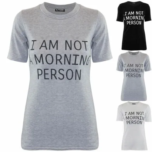 Donna I Am Not Morning Person Elasticizzato Basic Pigiama Pj T-Shirt