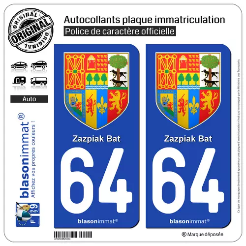 2 Sticker plaque d'immatriculation auto | 64 Pays Basque - Armoiries