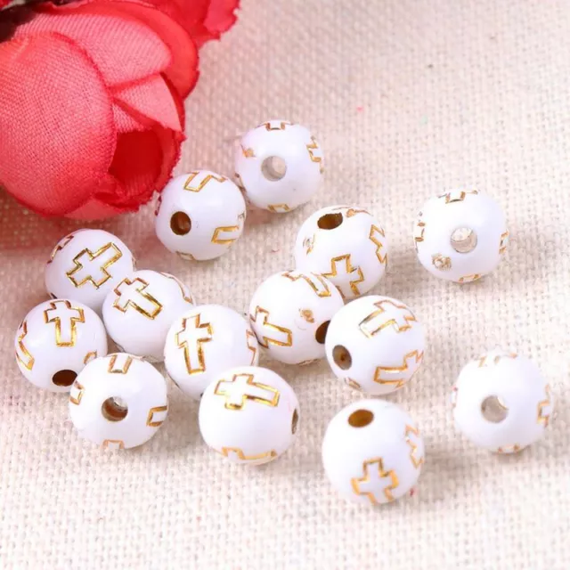 Round Acrylic Spacer Bead 100pcs 8mm Cross Stripe Beads DIY Jewelry Making Charm