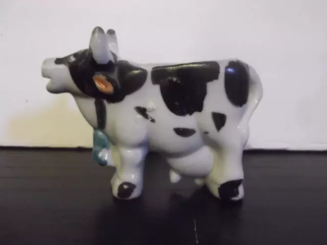 Vintage Holstein Cow Toothpick Holder Black & White Japan Porcelain Bisque Bell