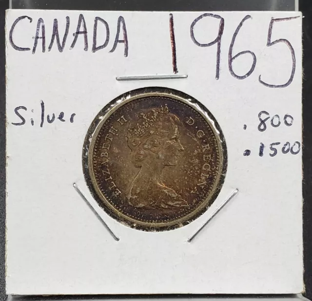 1965 CANADA SILVER 25 CENTS Average UNC PQ Neat Toning Toner