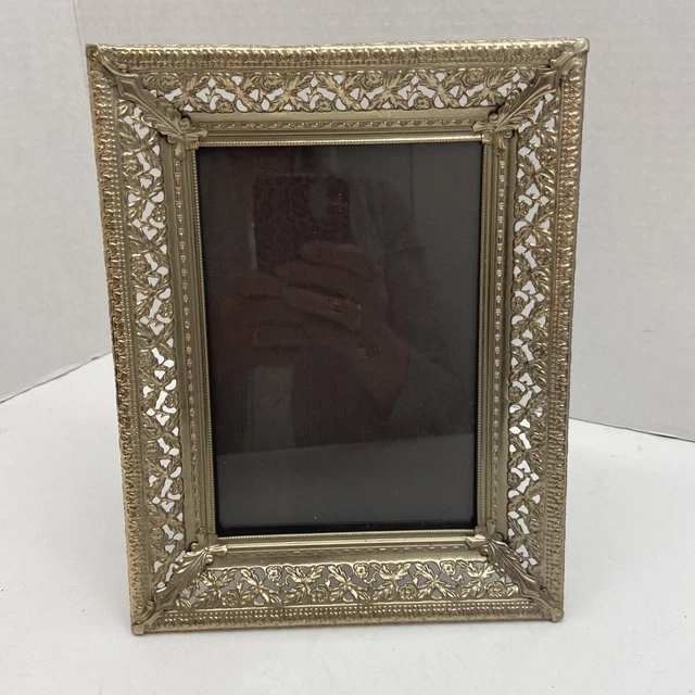 Filigree Filagree Picture Frame 5x7 Gold Tone Metal Vintage