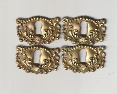 Victorian￼ qty 4 set escutcheon plates Ornate fancy brass key holes for dresser