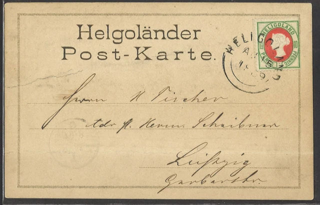 Altdeutschland Helgoland 1889 Postkarte MiNr. 14 Litho Ansichtskarte n. Leipzig
