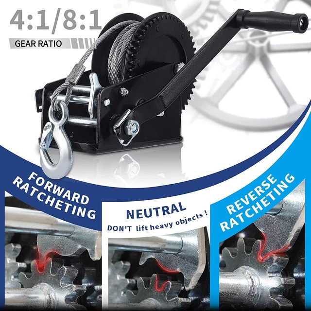 3500lbs Hand Winch 33ft Cable Dual Gear Hand Crank Manual Boat ATV RV Trailer US