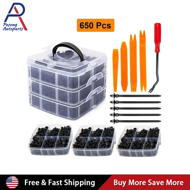 650Pcs Car Retainer Auto Fasteners Push Trim Plastic Clips Pin Rivet Bumper Kit