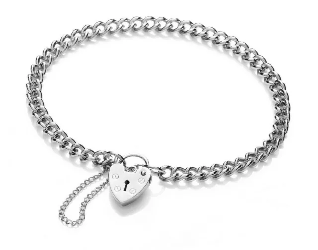 925 STERLING SILVER CURB CHARM BRACELET CHAIN LINK CHILDS HEART PADLOCK  CHARMS