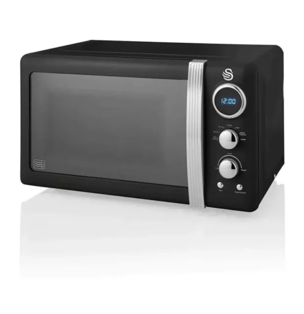 SWAN Retro Digital Microwave 20L 800W Manual Dial Defrost Reheat Black+Free Gift