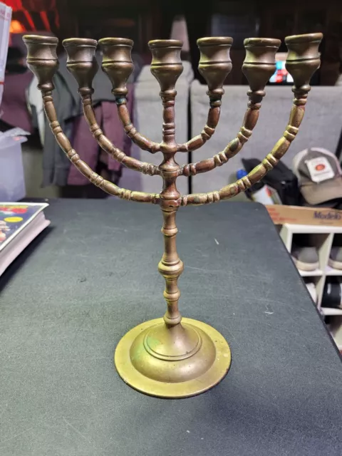 Vintage Brass 7 Arm 10" Candelabra Candle Holder Menorah Rotating