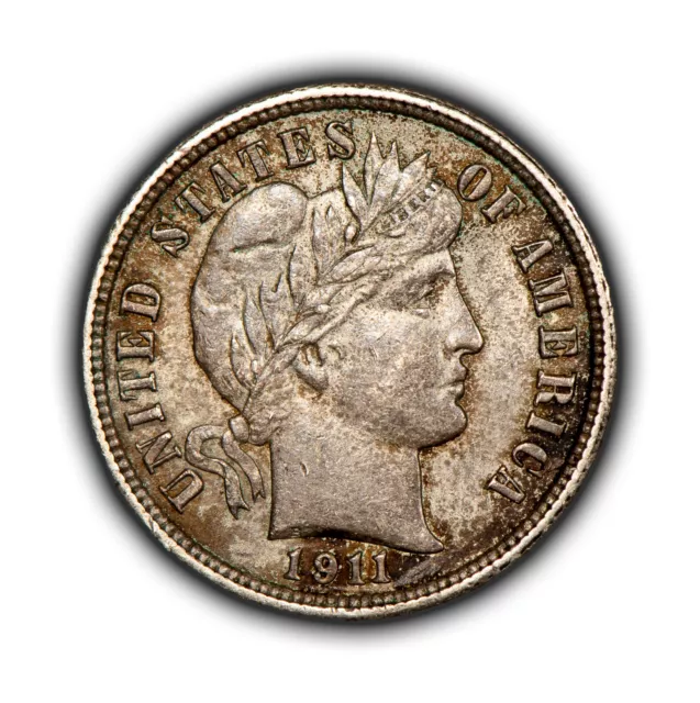 1911 10c Silver Barber Dime - Strong Luster - Colorful Toning - VIDEO - Y5683