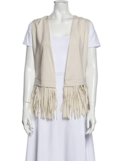 Brunello Cucinelli Womens Sleeveless Silk Fringe Jacket Vest Size 44/8 Ivory