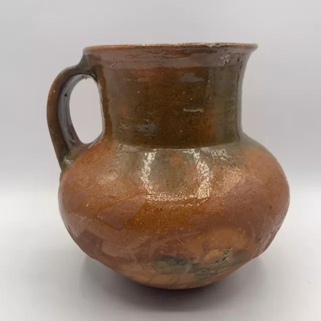 Antique 19th Century Spanish Stoneware Terracotta Pitcher Jug With Handle 6”