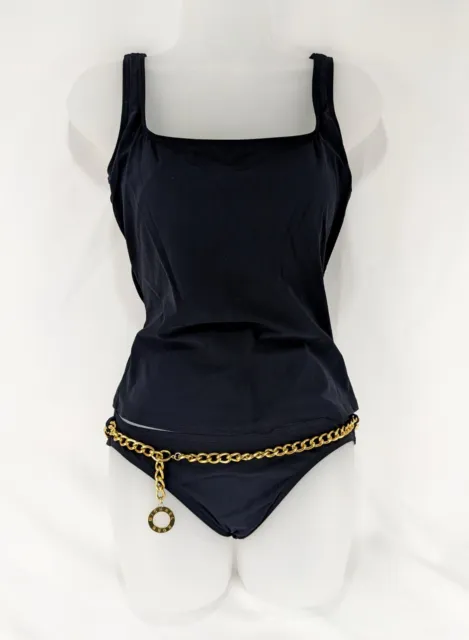 Michael Kors vtg Y2K Black Tankini gold chain belt Logo swim top & bottoms sz 4
