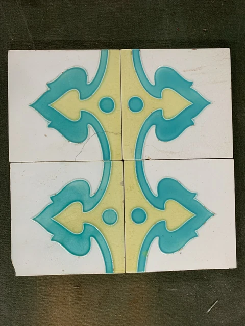4 pcs Rare art deco nouveau majolica tile Vintage H&R Jhonson England Antique 5