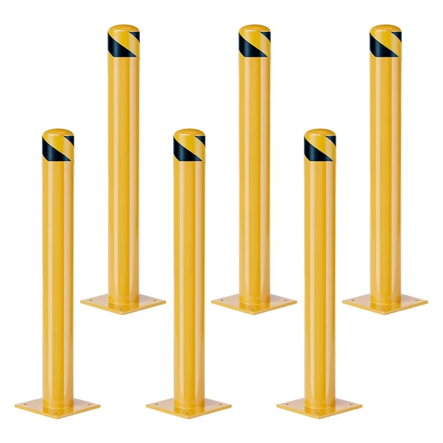 Safety Bollards Anchored Yellow Steel Bollards 36" 6 Pack Parking Bollard Post