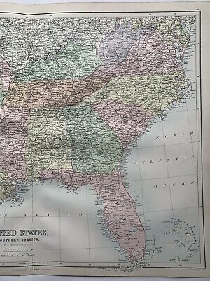 1884 Southern United States Antique Map by John Bartholomew 137 Years Old 3