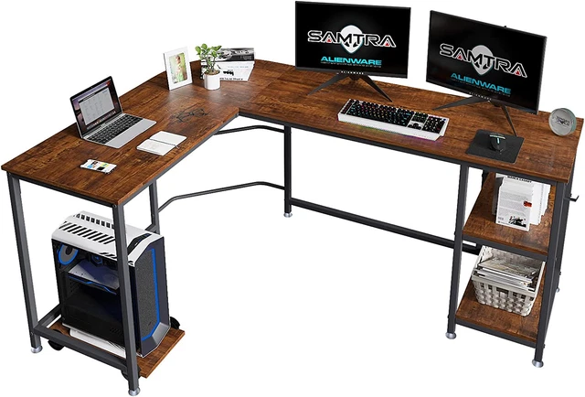 L Shaped Desk with Shelves Storage Computer Study Writing Workstation Table for