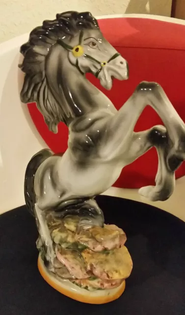 Vintage 15" Glazed Porcelain Rearing  Horse Figurine Statue MADE IN ITALY