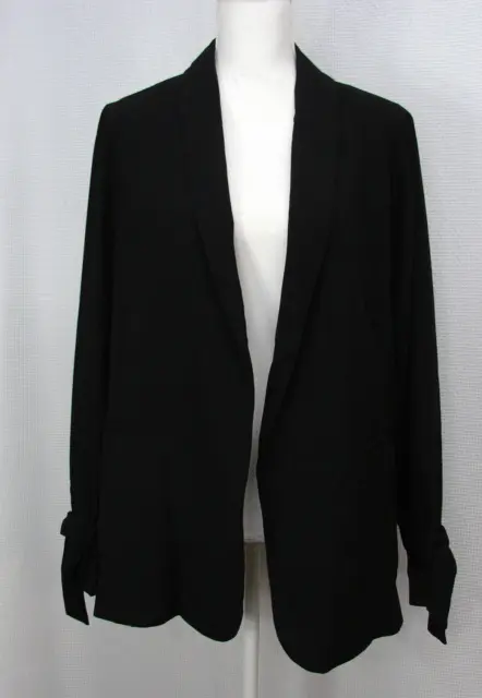 New Skies Are Blue Open Front Lined Black Blazer Jacket Ruched Bow Sleeve 1X