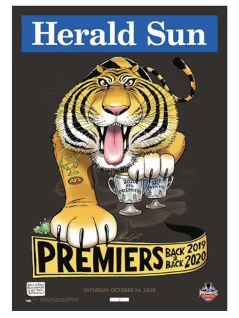 Richmond Tigers AFL Mark Knight Weg Black Foil 2020 Premiership Poster