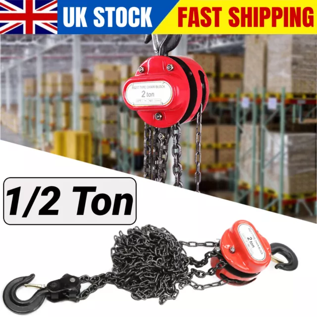 2 Ton Heavy Duty Manual Chain Fall Engine Hoist Block And Tackle Lift Tool 3M Uk