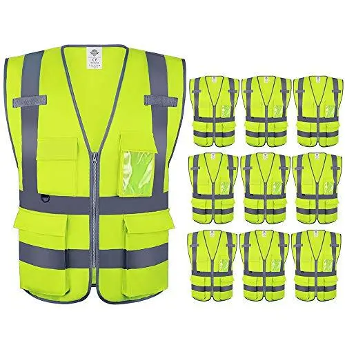 High Visibility Safety Vest with Multi Pockets and Zipper , 10