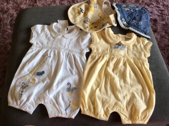Baby Girls NEXT Summer Play suits, Bibs, Hat Bundle Age Up To 1 Month BNWT