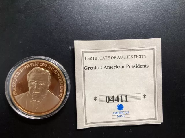 AMERICAN MINT - Greatest American Presidents Franklin D Roosevelt medal coin