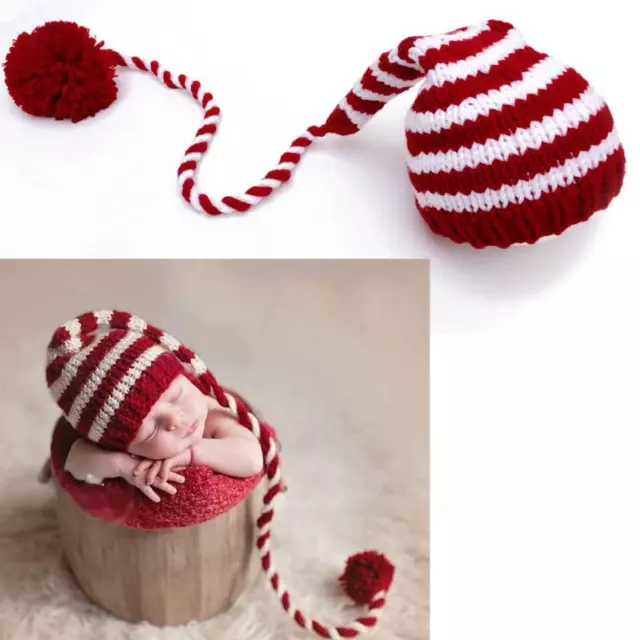 Infant Red/White Candy Cane Stripes with Long-Knot Beanie/Hat Newborns 3