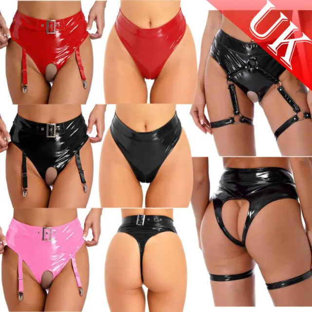 UK WOMEN PVC Leather High Waisted Booty Shorts Open Crotch Panties